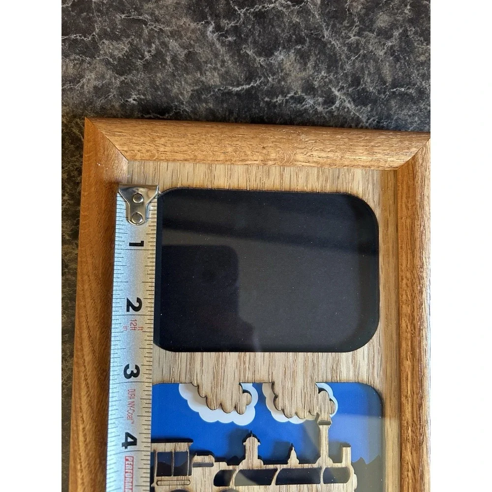 Custom Train Locomotive Wooden Picture Frame 3D Laser Cut Layered Wood W/ Glass
